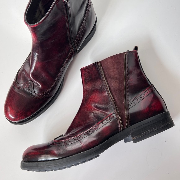 Bar III Channi Mens Red Leather Wingtip Chelsea Boots Size 12 Brogue Dress Shoes